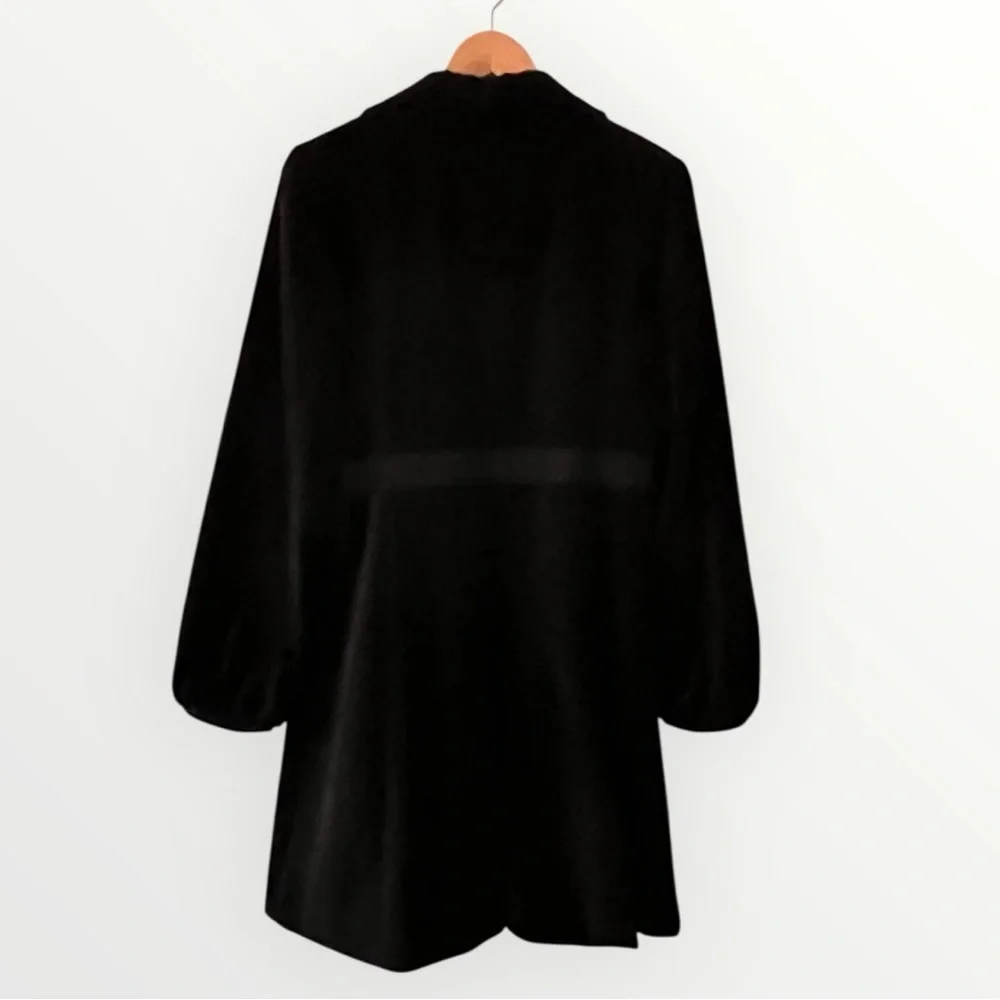 LOFT Black Velvet Coat Women’s 4 Bow Waist Ribbon Trim Vintage Holiday Classic